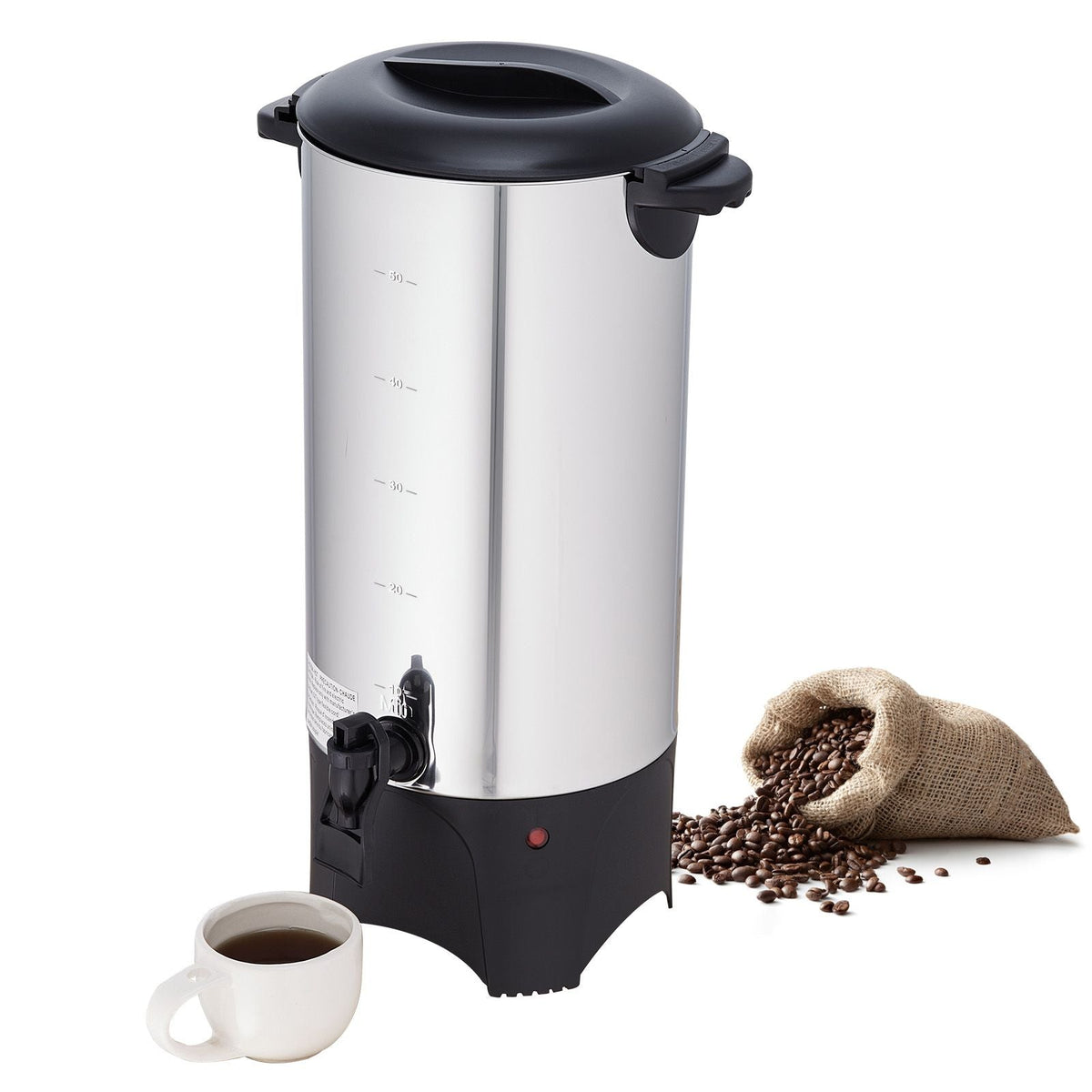Commercial Coffee Urn, 50 Cups Stainless Steel Large Coffee Dispenser, 1000W 110V Electric Coffee Maker Urn For Quick Brewing, Hot Water Urn with Detachable Power Cord for Easy Cleaning, Silver
