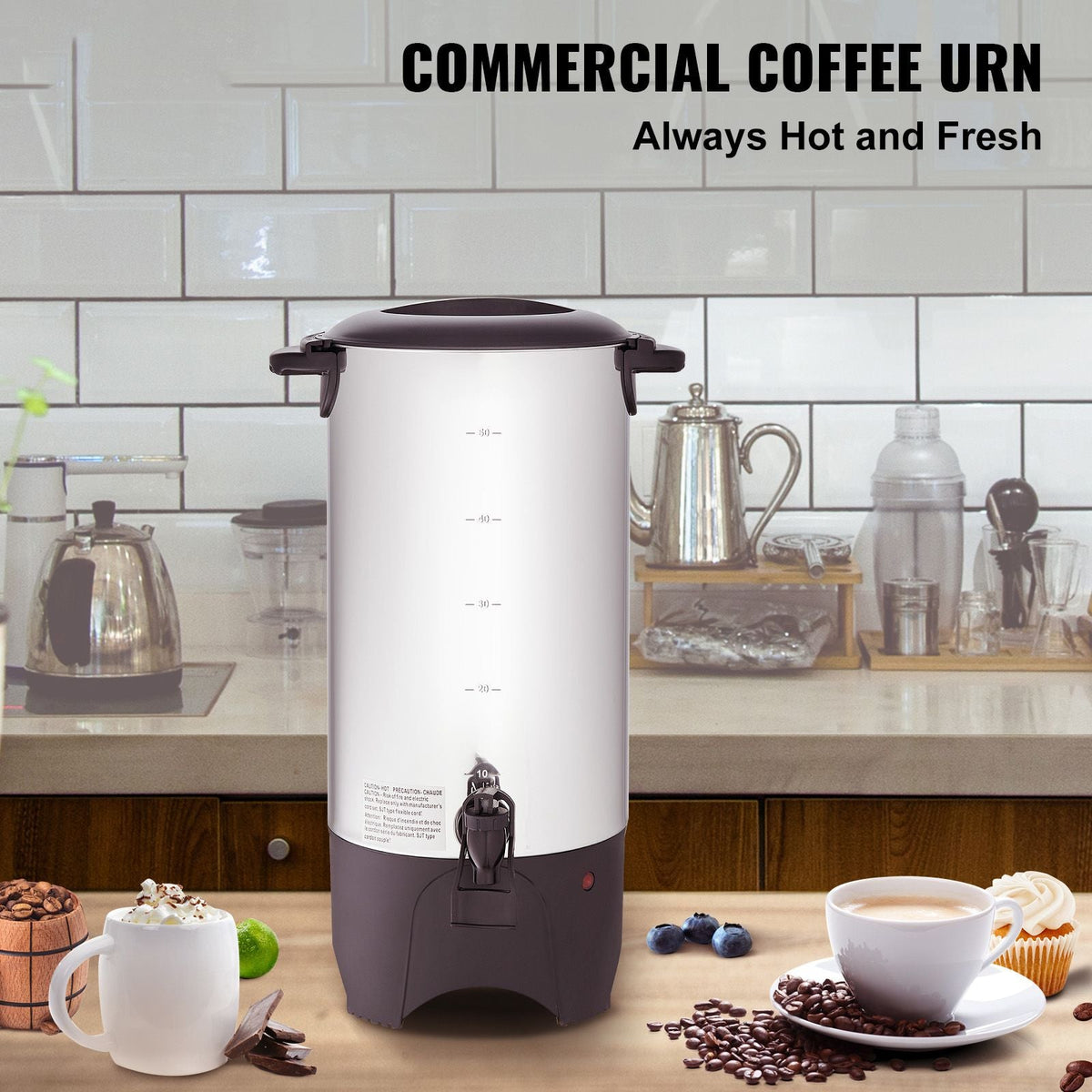 Commercial Coffee Urn, 50 Cups Stainless Steel Large Coffee Dispenser, 1000W 110V Electric Coffee Maker Urn For Quick Brewing, Hot Water Urn with Detachable Power Cord for Easy Cleaning, Silver