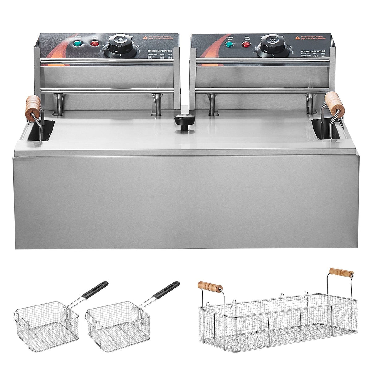 Commercial Deep Fryer, 3000W Electric Turkey Fryer with 3 Removable Baskets, Large Capacity 18Qt / 17L Stainless Steel Countertop Single Oil Fryer, for Kitchen Restaurant Use, Silver