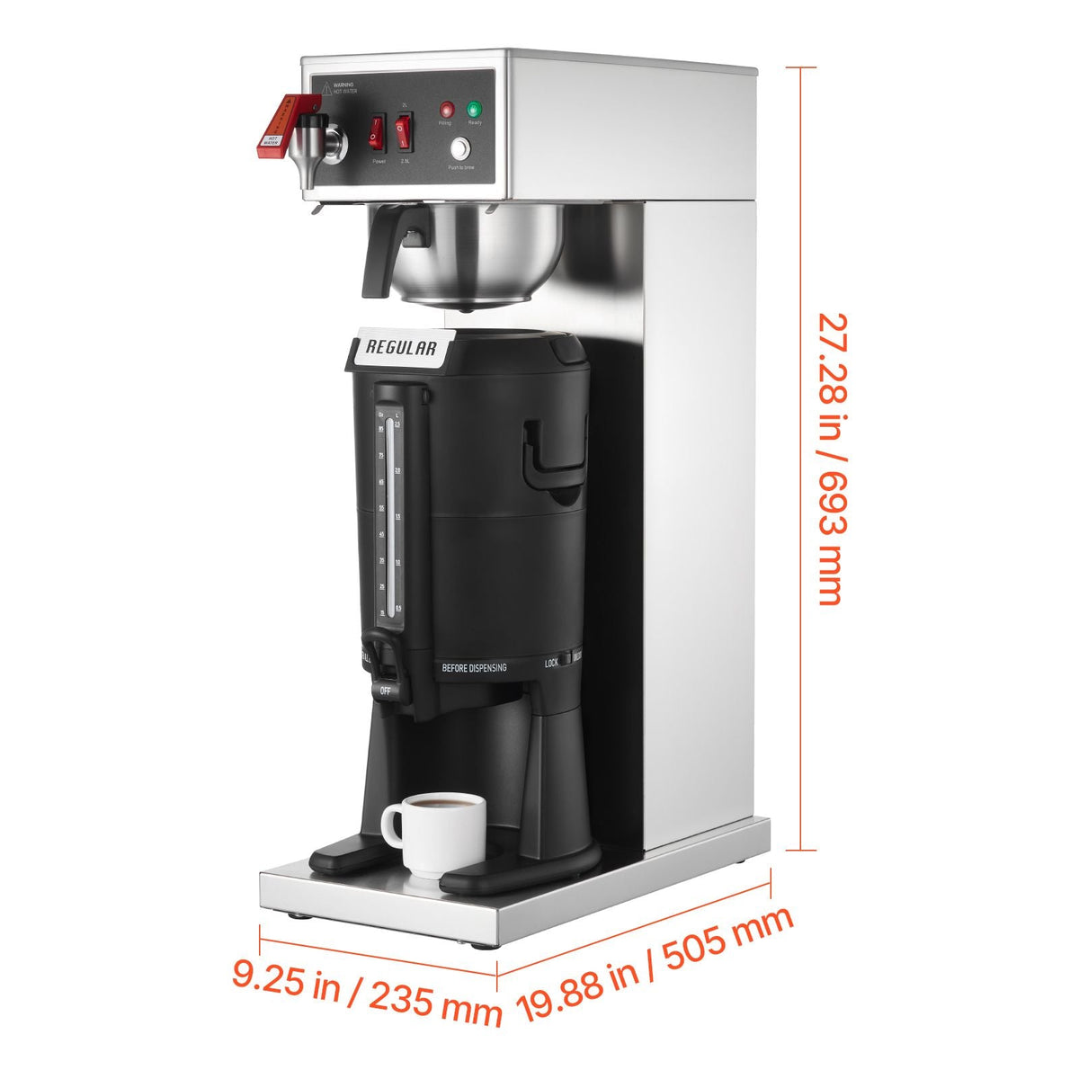 Commercial Drip Coffee Maker, 16-17 Cups Machine with 2.5 L Thermal Carafe, Keep Warm for 4 Hours, Stainless Steel Brewer with Auto Water Filling, for Restaurant, Office, Coffee Shop & Home