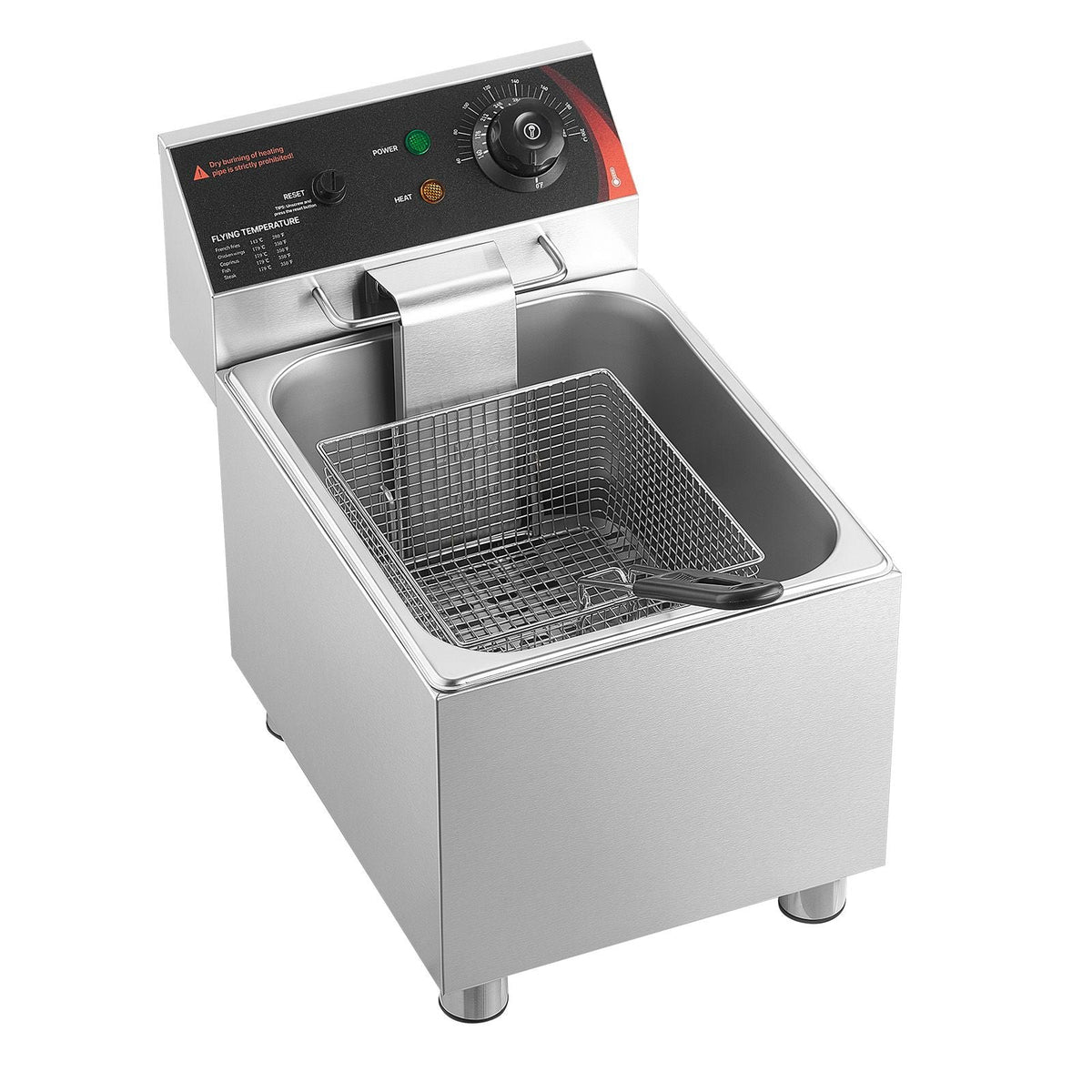 Commercial Electric Deep Fryer, 12.15 Qt, 1750W Stainless Steel Countertop Fryer with Basket and Lid, Overheat Protection, Temp Control, Adjustable Feet for Commercial Restaurant Use, Silver