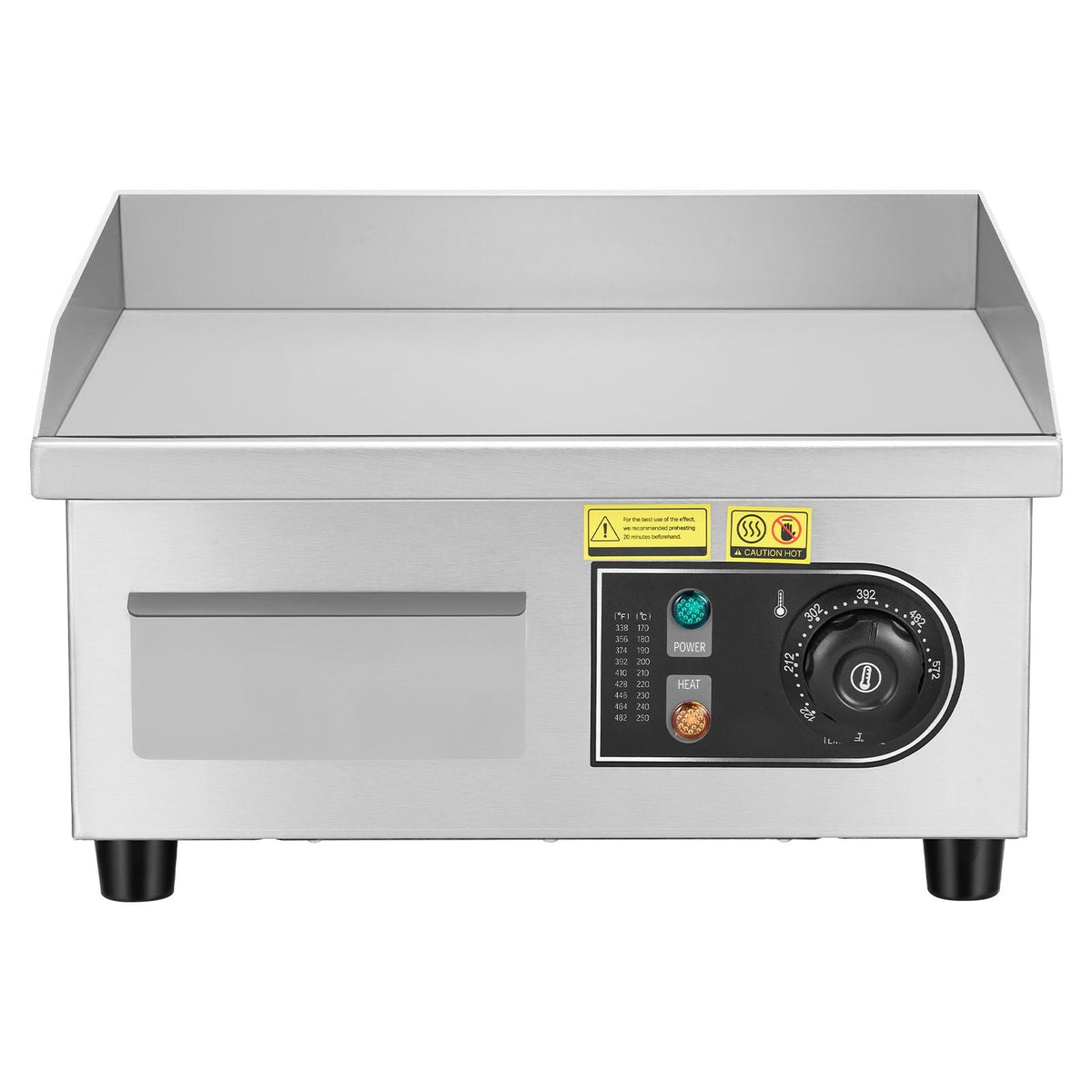 Commercial Electric Griddle, 13.98 x 11.81 inch, 1750W, 122-570°F Adjustable Temp Control, Stainless Steel Countertop Flat Top Grill with 2 Spatulas and 2 Brushes, for Steak, Pancake, Squid
