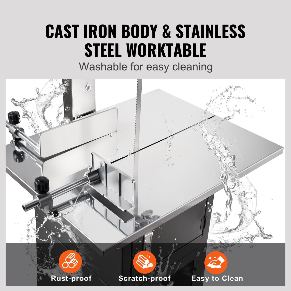 Commercial Electric Meat Bandsaw, 850W Stainless Steel Vertical Bone Sawing Machine, 19.1"x15" Workbench, 7.09 Inch Cutting Thickness, Frozen Meat Cutter with Blade for Rib Pork Beef