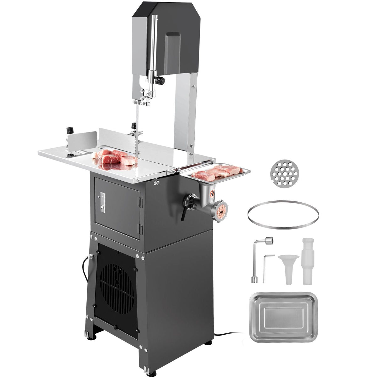 Commercial Electric Meat Bandsaw, 850W Stainless Steel Vertical Bone Sawing Machine, 19.1"x15" Workbench, 7.09 Inch Cutting Thickness, Frozen Meat Cutter with Blade for Rib Pork Beef