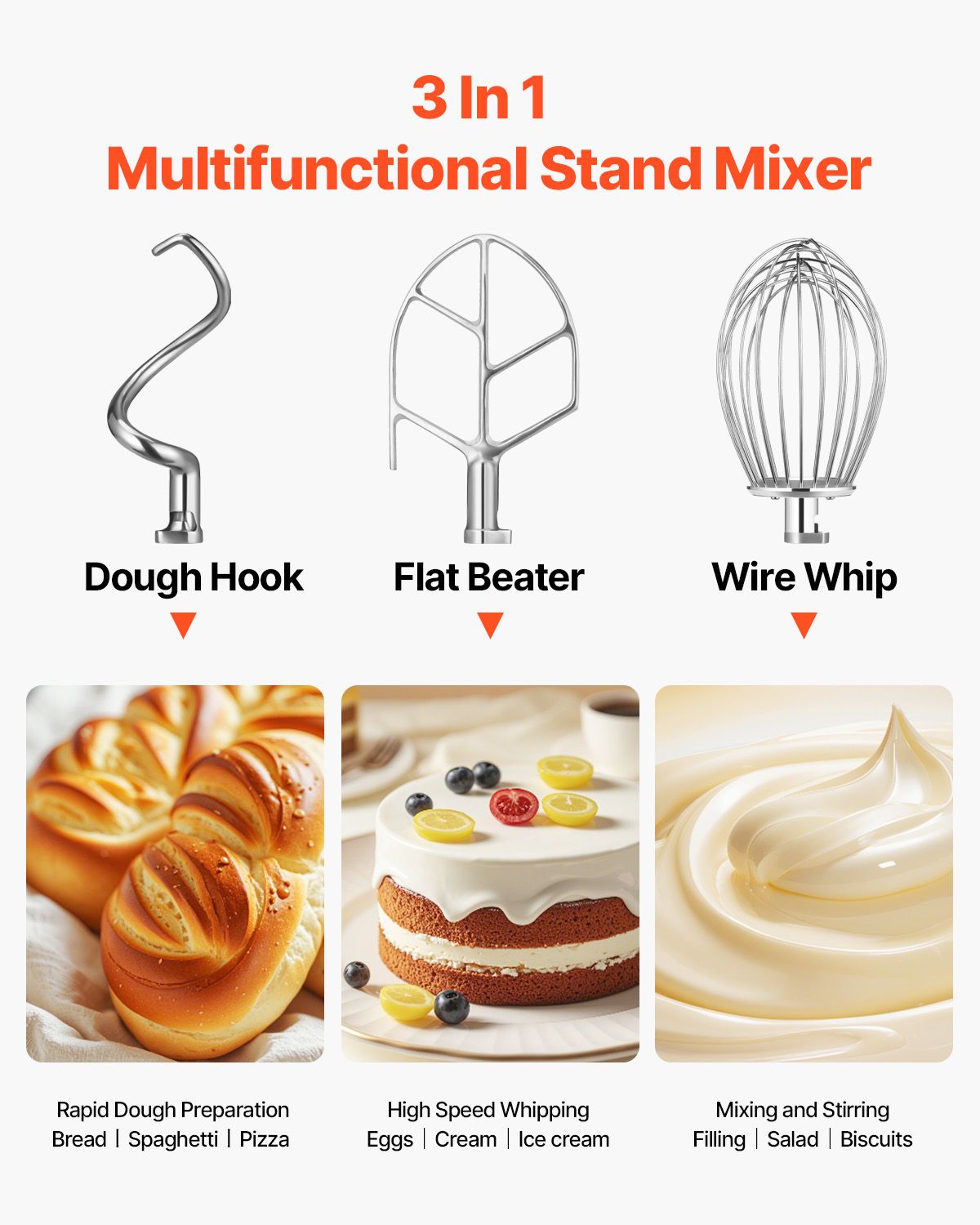 Commercial Food Mixer 20Qt 750W 3 Speeds Adjustable 105 180 and 408 RPM Food Processor Heavy Duty with Stainless Steel Bowl Dough Hooks Whisk Beater for Schools Bakeries Restaurants Pizzeria