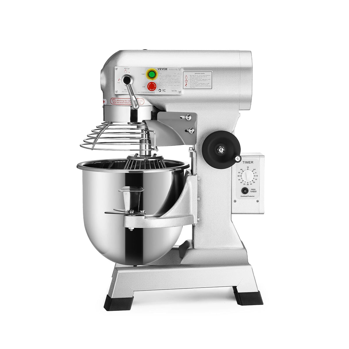 Commercial Food Mixer 20Qt 750W 3 Speeds Adjustable 105 180 and 408 RPM Food Processor Heavy Duty with Stainless Steel Bowl Dough Hooks Whisk Beater for Schools Bakeries Restaurants Pizzeria