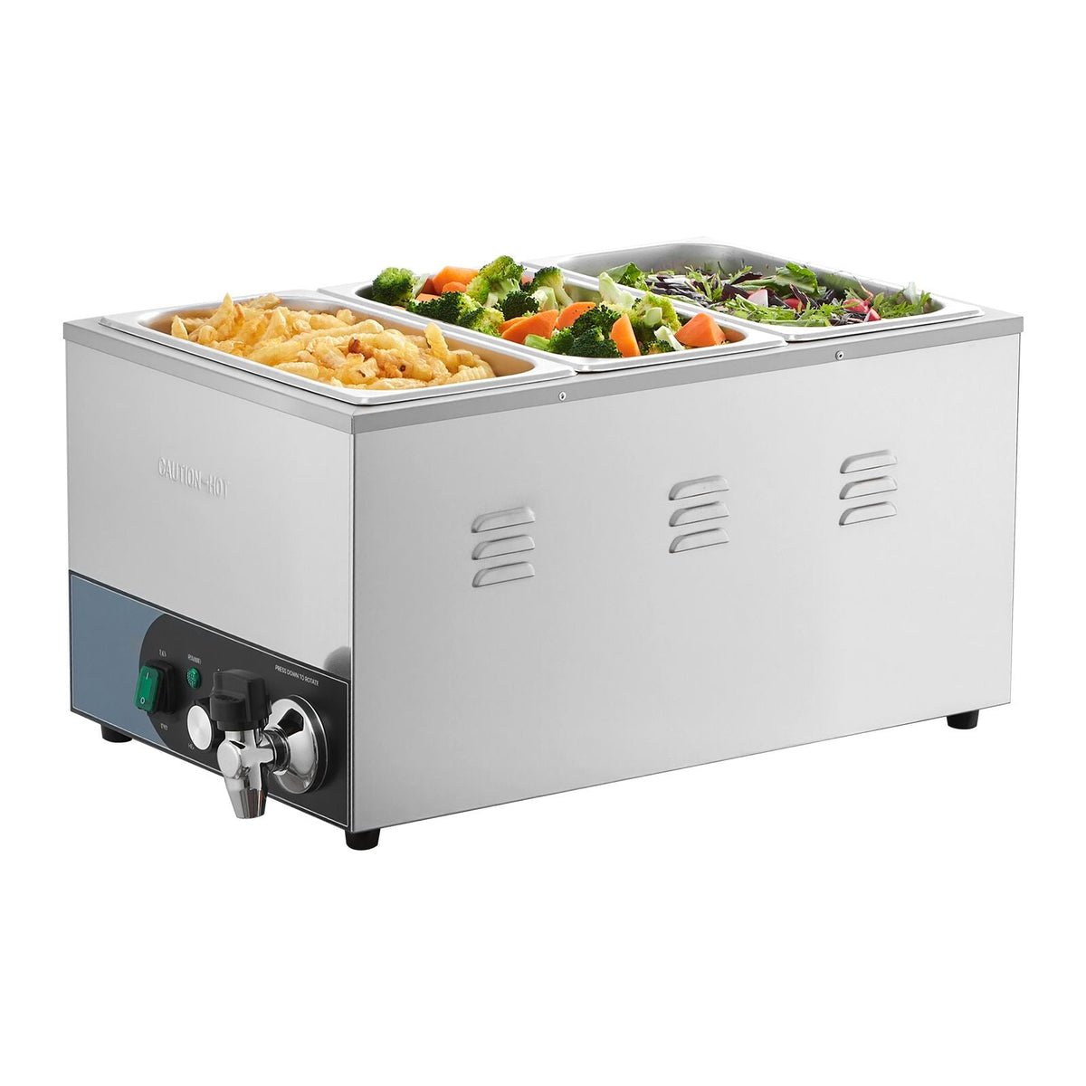 Commercial Food Warmer, 1200W Electric Stainless Steel Steam Food Warmer, Fast Heating Countertop Buffet Bain Marie with Detachable Power Cord, for Catering, Restaurants, Parties & Buffets
