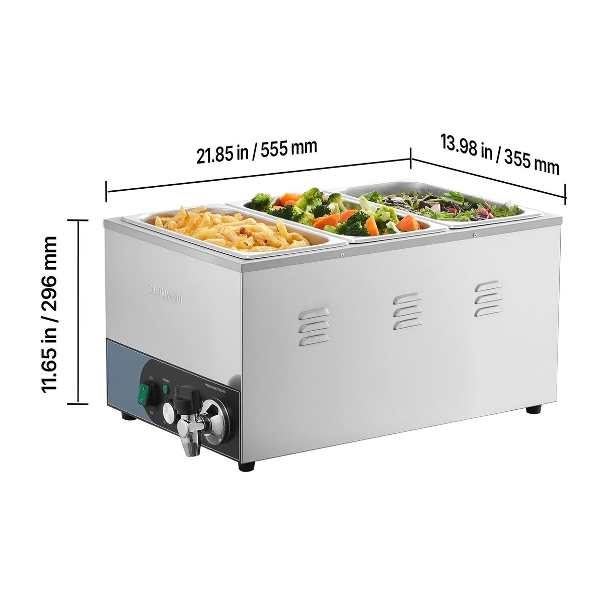 Commercial Food Warmer, 1200W Electric Stainless Steel Steam Food Warmer, Fast Heating Countertop Buffet Bain Marie with Detachable Power Cord, for Catering, Restaurants, Parties & Buffets