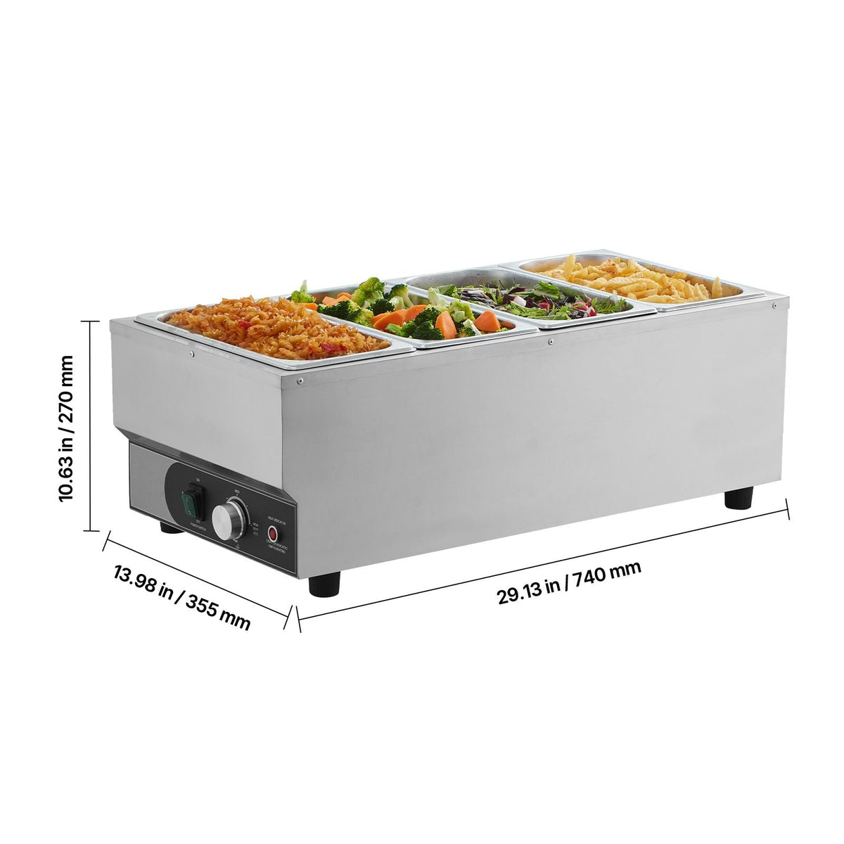 Commercial Food Warmer, 1500W Electric Stainless Steel Steam Food Warmer, Fast Heating Countertop Buffet Bain Marie with Four 1/3 Size Food Pans, for Catering, Restaurants, Parties & Buffets
