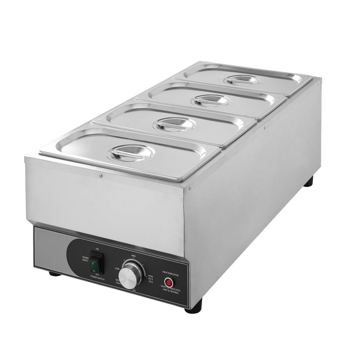 Commercial Food Warmer, 1500W Electric Stainless Steel Steam Food Warmer, Fast Heating Countertop Buffet Bain Marie with Four 1/3 Size Food Pans, for Catering, Restaurants, Parties & Buffets