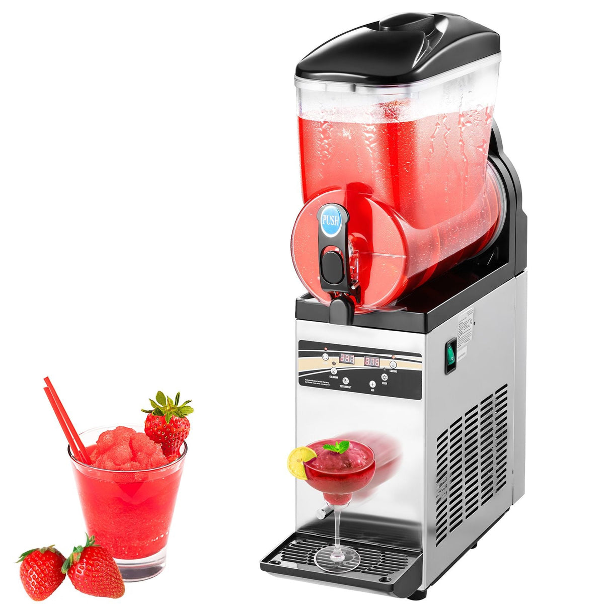Commercial Frozen Drink Maker, 15L Single Tank Slushy Machine, 60 Cups Stainless Steel Margarita Smoothie Frozen Drink Machine, Slushie Maker for Home Party Restaurants Cafe Bars