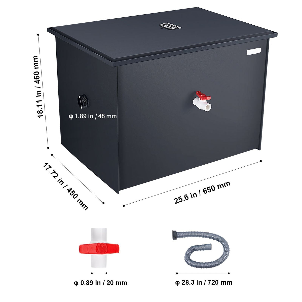 Commercial Grease Trap, 40 LBS Grease Interceptor, Side Inlet Interceptor, Under Sink Carbon Steel Grease Trap, 15.2 GPM Waste Water Oil-water Separator, for Restaurant Canteen Home Kitchen