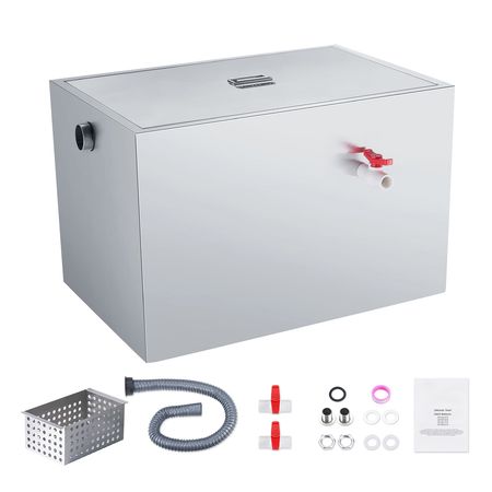 Commercial Grease Trap, 40 LBS Grease Interceptor, Side Inlet Interceptor, Under Sink Stainless Steel Grease Trap, 10 GPM Waste Water Oil-water Separator, for Restaurant Canteen Home Kitchen