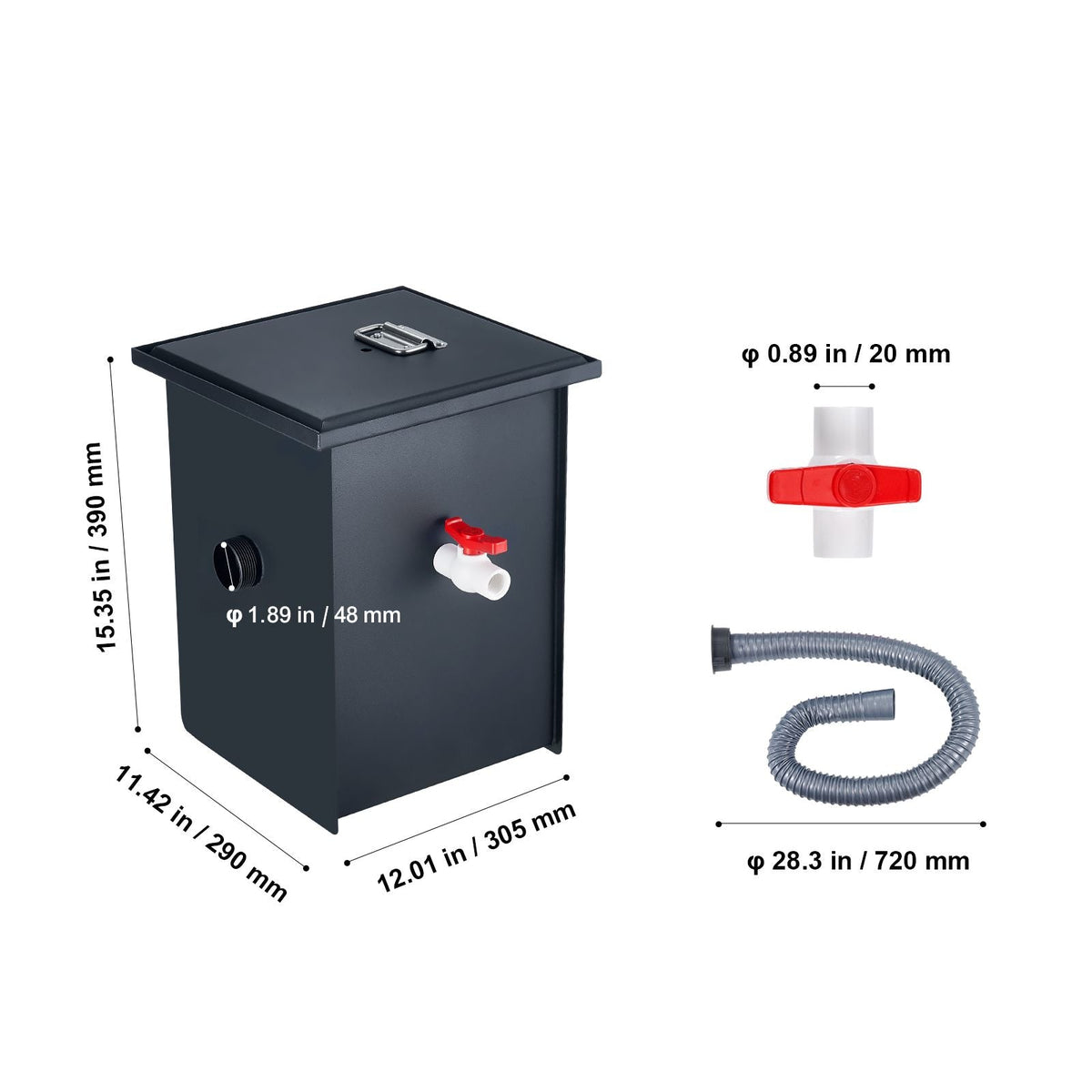 Commercial Grease Trap, 8 LBS Grease Interceptor, Side Inlet Interceptor, Under Sink Carbon Steel Grease Trap, 4.6 GPM Waste Water Oil-water Separator, for Restaurant Canteen Home Kitchen