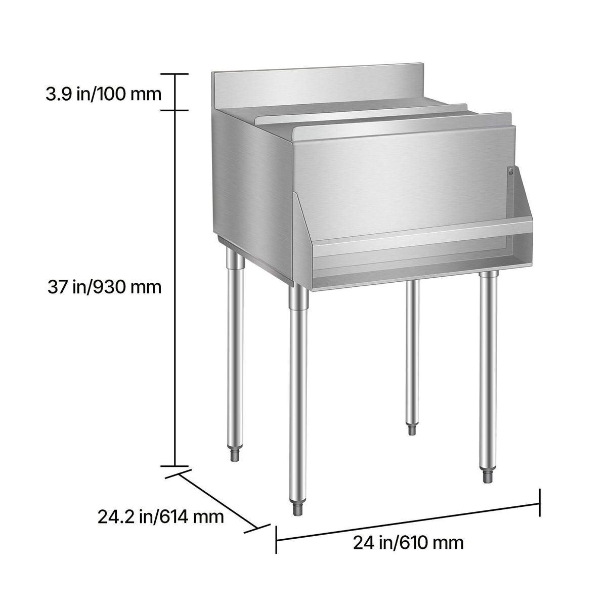 Commercial Ice Bin, 61.6 L Underbar Ice Bin, 24 x 24.2 x 37 in Stainless Steel Ice Chest with Sliding Lid, Bottle Holders, and Adjustable Bullet Feet, Cocktail Unit for Bar, Restaurant & Pub