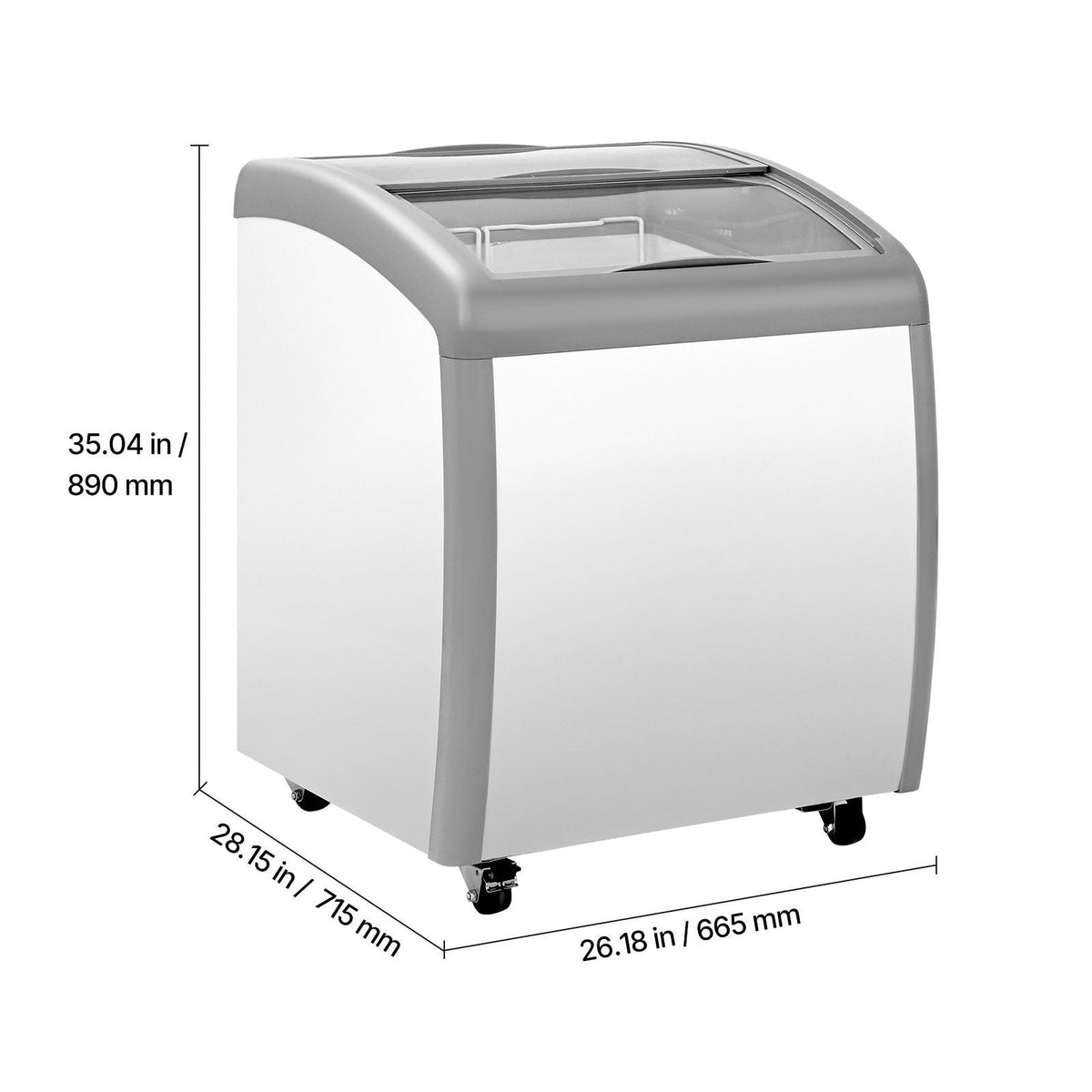 Commercial Ice Cream Display Case, 5.4 Cu.ft Chest Freezer, -19 to 3 F Temp Adjustable Mobile Top Deep Freezer with 2 Wire Baskets, 2 Sliding Glass Doors, Locking Casters & LED Strip Lighting