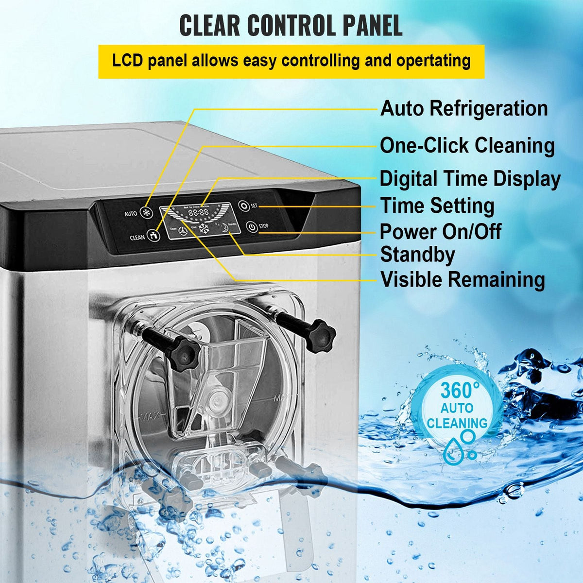 Commercial Ice Cream Machine 1400W 20/5.3 Gph Hard Serve Ice Cream Maker with LED Display Screen Auto Shut-Off Timer One Flavors Perfect for Restaurants Snack bar Supermarkets