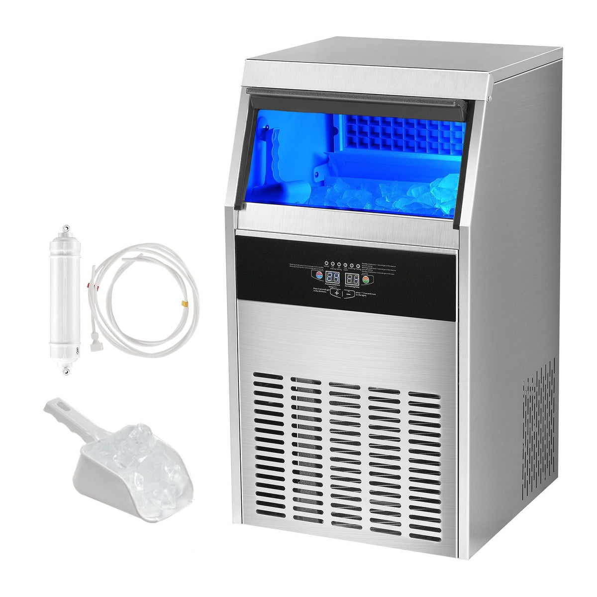 Commercial Ice Maker, 150lbs/24H, Ice Maker Machine, 70 Ice Cubes in 12-15 Minutes, Freestanding Cabinet Ice Maker with 33lbs Storage Capacity LED Digital Display, for Bar Home Office Restaurant