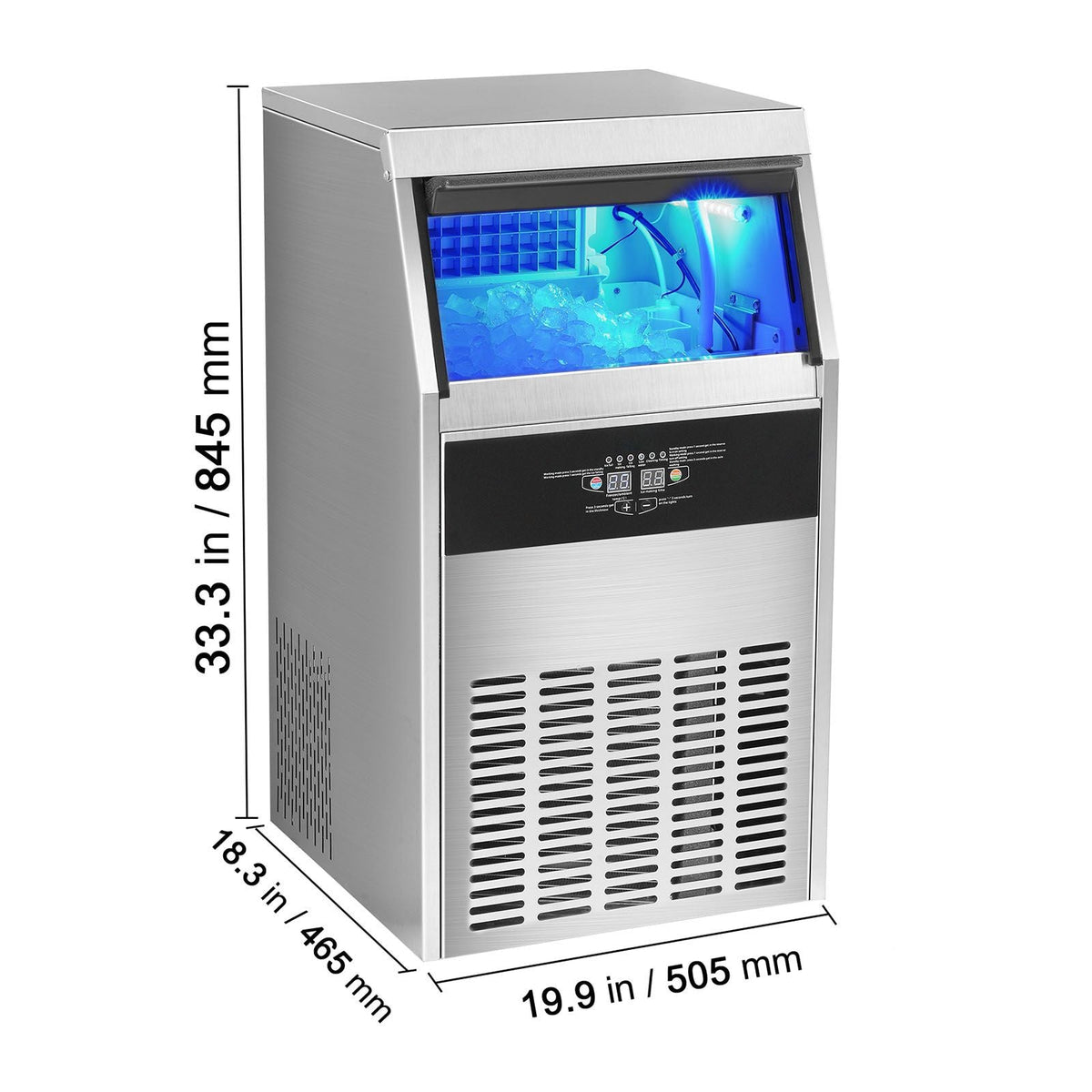 Commercial Ice Maker, 150lbs/24H, Ice Maker Machine, 70 Ice Cubes in 12-15 Minutes, Freestanding Cabinet Ice Maker with 33lbs Storage Capacity LED Digital Display, for Bar Home Office Restaurant