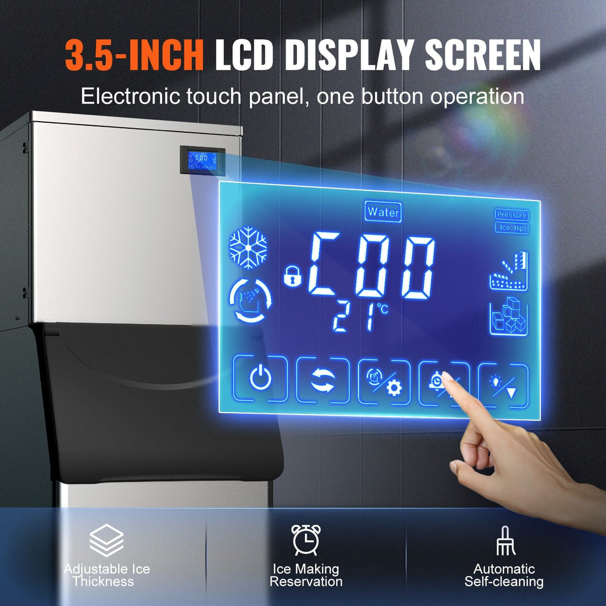 Commercial Ice Maker, 550LBS/24H Ice Making Machine with 330.7LBS Large Storage Bin, 1000W Auto Self-Cleaning Ice Maker Machine ith 3.5-inch LED Screen for Business Bar Cafe Restaurant