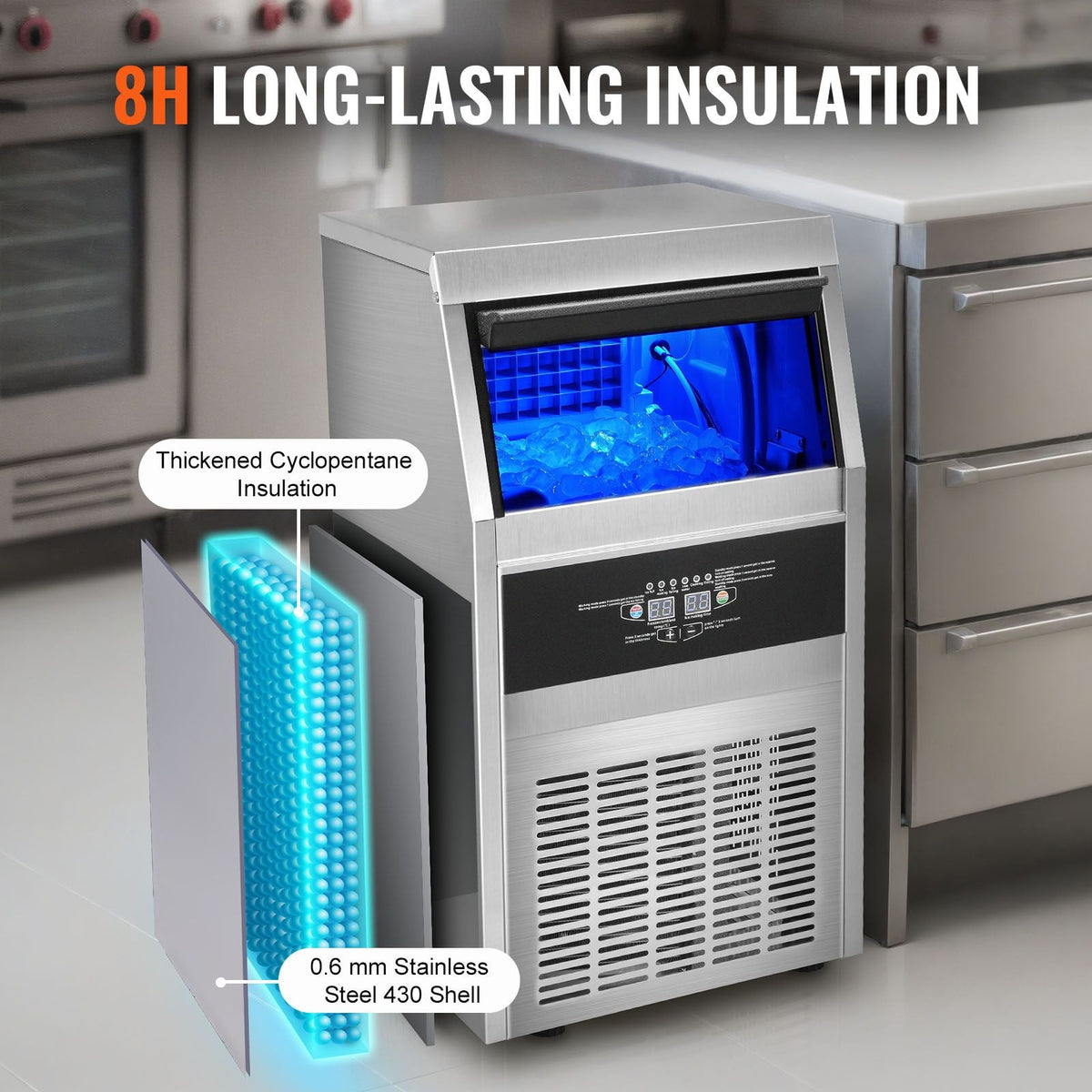 Commercial Ice Maker, 90lbs/24H, Ice Maker Machine, 45 Ice Cubes in 12-15 Minutes, Freestanding Cabinet Ice Maker with 24lbs Storage Capacity LED Digital Display, for Bar Home Office Restaurant