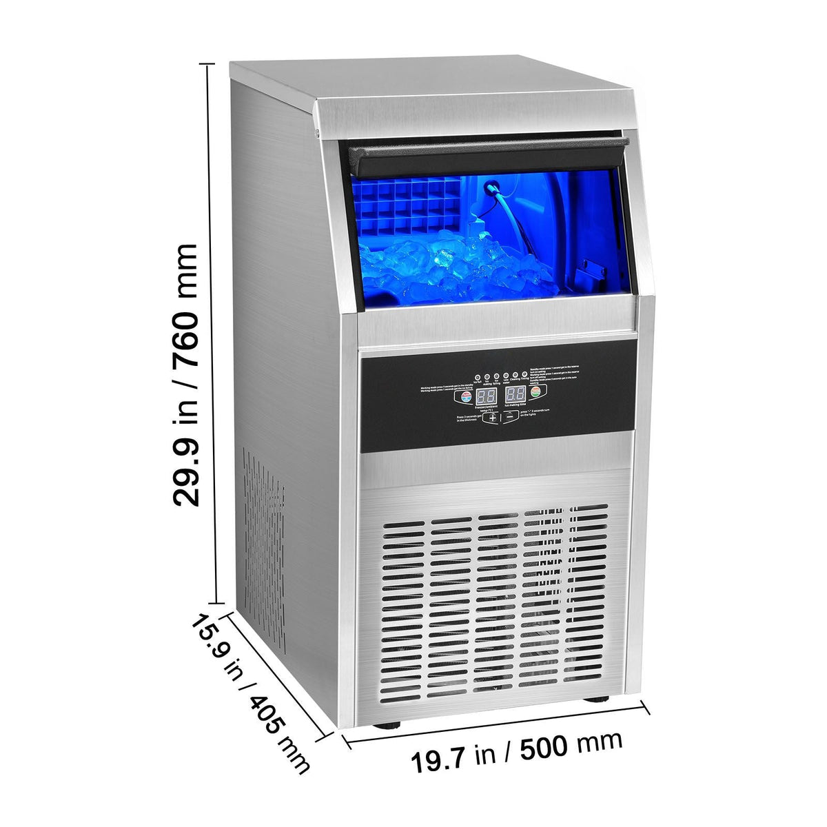 Commercial Ice Maker, 90lbs/24H, Ice Maker Machine, 45 Ice Cubes in 12-15 Minutes, Freestanding Cabinet Ice Maker with 24lbs Storage Capacity LED Digital Display, for Bar Home Office Restaurant
