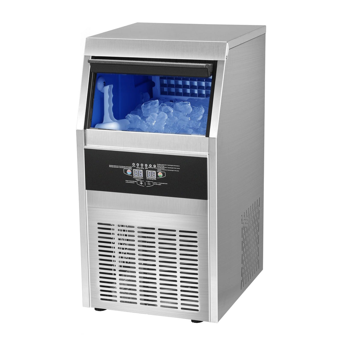 Commercial Ice Maker, 90lbs/24H, Ice Maker Machine, 45 Ice Cubes in 12-15 Minutes, Freestanding Cabinet Ice Maker with 24lbs Storage Capacity LED Digital Display, for Bar Home Office Restaurant