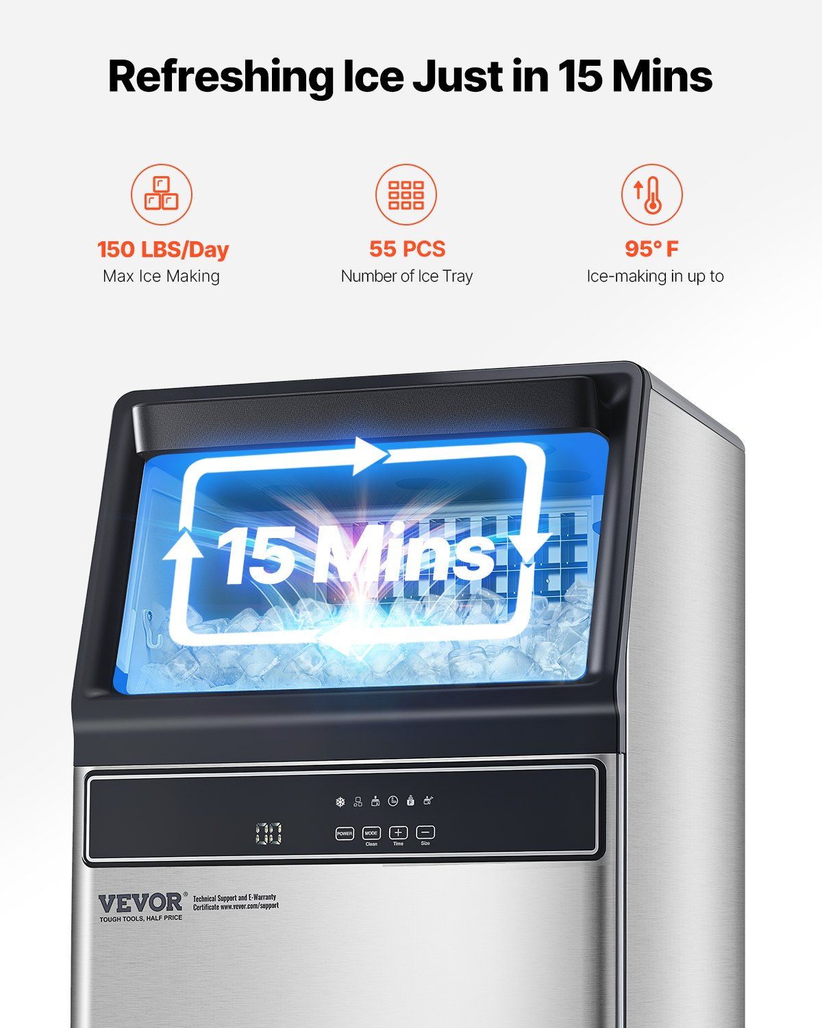 Commercial Ice Maker Freestanding Cabinet Machine 150lbs/24H 55 Ice Cubes