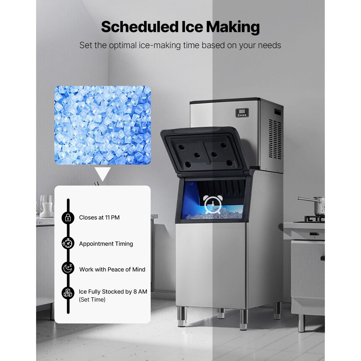 Commercial Ice Maker Machine - Head, 360 Lbs/Day Stainless Steel Ice Machine with Self-Cleaning, Scheduled Ice-Making, Adjustable Thickness, Ideal for Restaurant Bar Cafe Hotel - Head Only