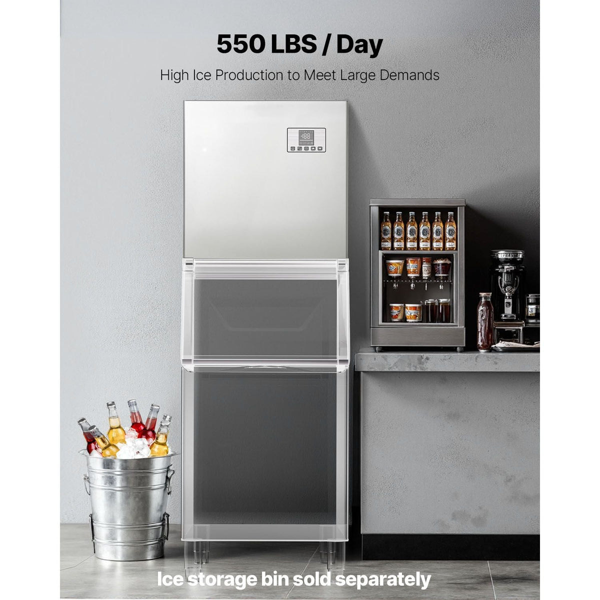 Commercial Ice Maker Machine - Head, 550 Lbs/Day Stainless Steel Ice Machine with Scheduled Ice-Making, Self-Cleaning, Adjustable Thickness, Ideal for Restaurant Bar Cafe Hotel - Head Only