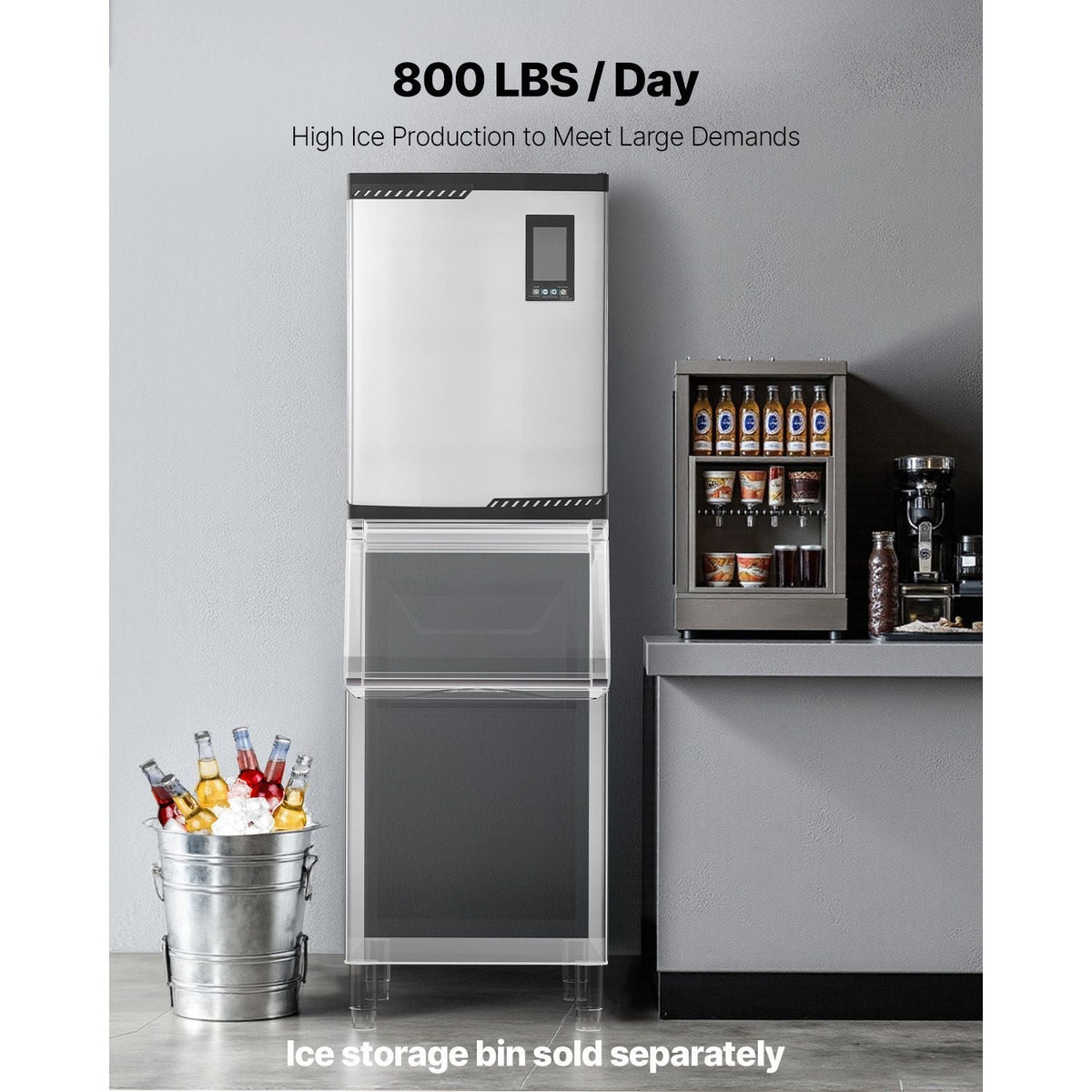 Commercial Ice Maker Machine - Head, 800 Lbs/Day Stainless Steel Ice Machine with Scheduled Ice-Making, Self-Cleaning, Adjustable Thickness, Ideal for Restaurant Bar Cafe Hotel - Head Only