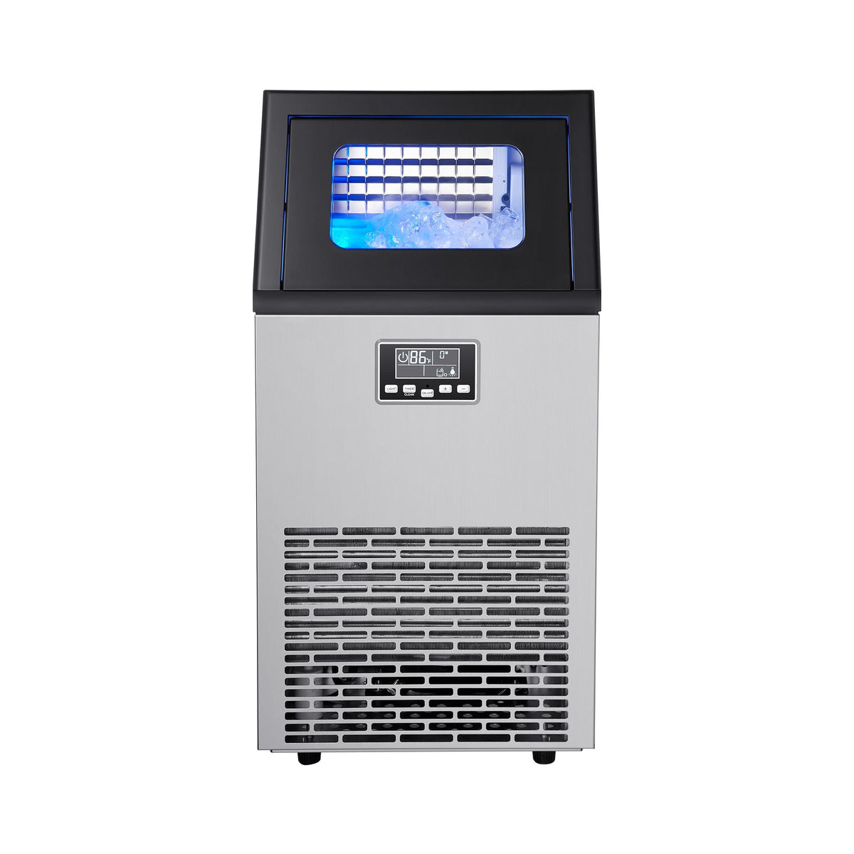 Commercial Ice Maker Machine, 100 lbs/24h with 28Lbs Storage, 45 Cubes per Cycle, Stainless Steel Freestanding & Under Counter Ice Maker with LED Display & Self-Cleaning, for Home Bar Restaurant