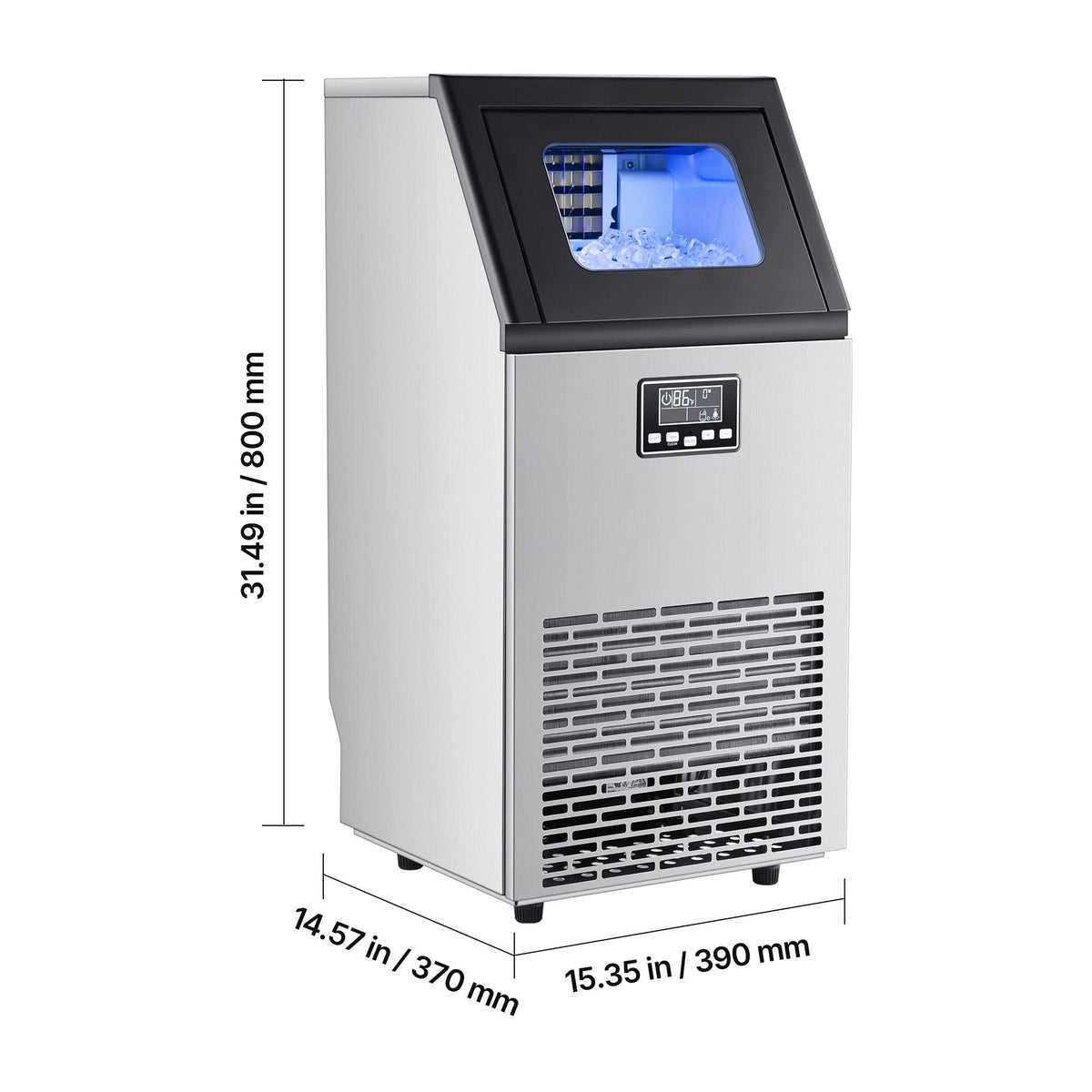 Commercial Ice Maker Machine, 100 lbs/24h with 28Lbs Storage, 45 Cubes per Cycle, Stainless Steel Freestanding & Under Counter Ice Maker with LED Display & Self-Cleaning, for Home Bar Restaurant