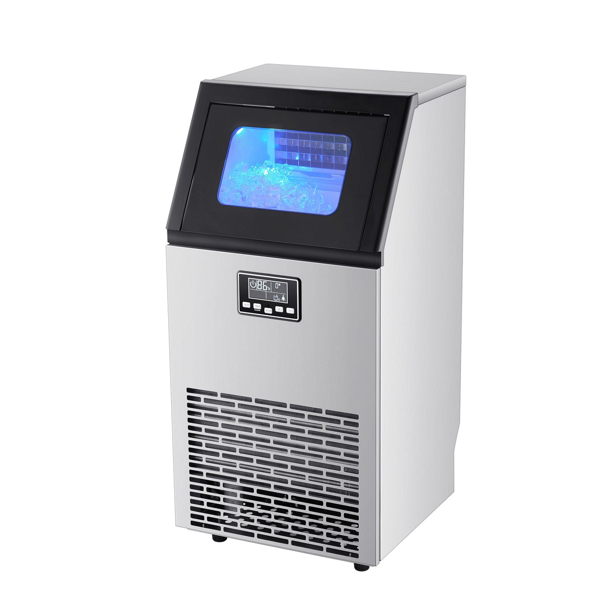 Commercial Ice Maker Machine, 100 lbs/24h with 28Lbs Storage, 45 Cubes per Cycle, Stainless Steel Freestanding & Under Counter Ice Maker with LED Display & Self-Cleaning, for Home Bar Restaurant