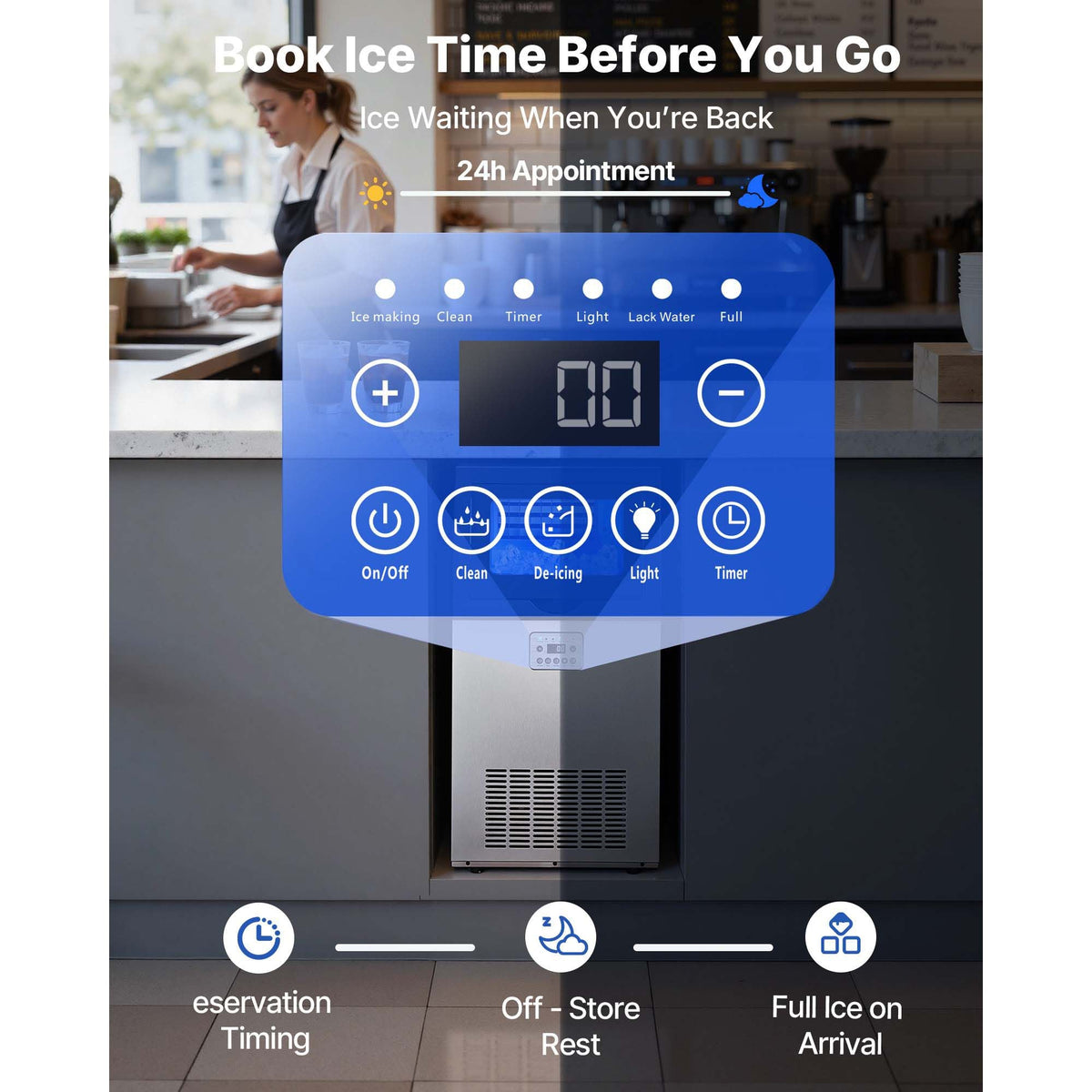 Commercial Ice Maker Machine, 100 lbs/24h with 30 lbs Storage Capacity, Built-in/Freestanding/Under Counter, Stainless Steel Ice Maker with LED Display & Self-Cleaning, for Home Bar Restaurant