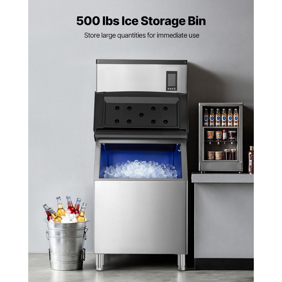 Commercial Ice Maker Machine, 1000LBS/24H Ice-Making Machine with 500LBS Stainless Steel Storage Bin, Auto Self-Cleaning Ice Maker with Touchscreen for Bar Cafe Restaurant Business Commercial