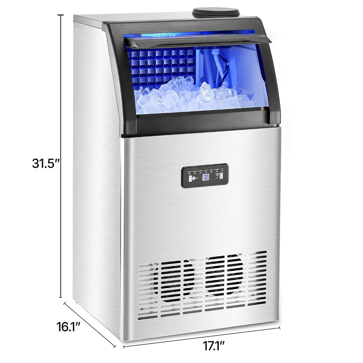 Commercial Ice Maker Machine, 130lbs/24H Ice Maker Machine with 33lbs Storage Capacity, 55 Ice Cubes in 15 Minutes, LED Digital Display Freestanding Self-Cleaning for Bar Office Restaurant