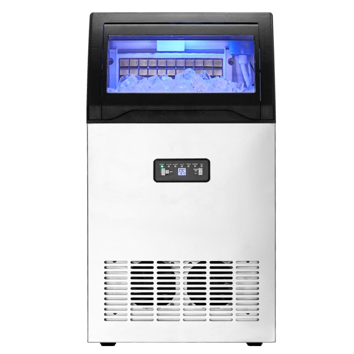Commercial Ice Maker Machine, 130lbs/24H Ice Maker Machine with 33lbs Storage Capacity, 55 Ice Cubes in 15 Minutes, LED Digital Display Freestanding Self-Cleaning for Bar Office Restaurant
