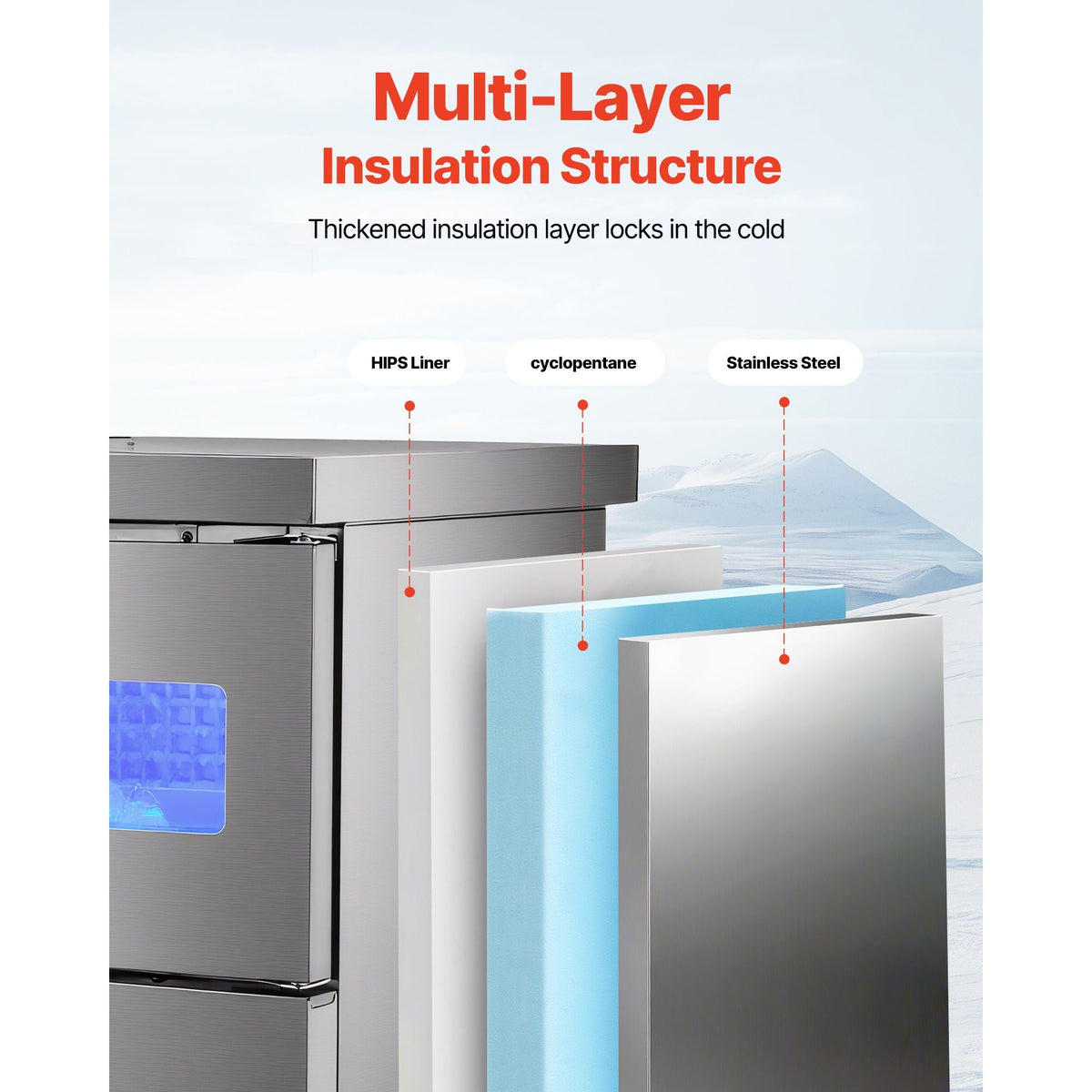 Commercial Ice Maker Machine, 132 lbs/24H Stainless Steel Worktop Ice Machine with Sink, 30 lbs Storage & 70 Cubes/Cycle, Self-Cleaning Freestanding Ice-Making for Home Bar Restaurant Kitchen