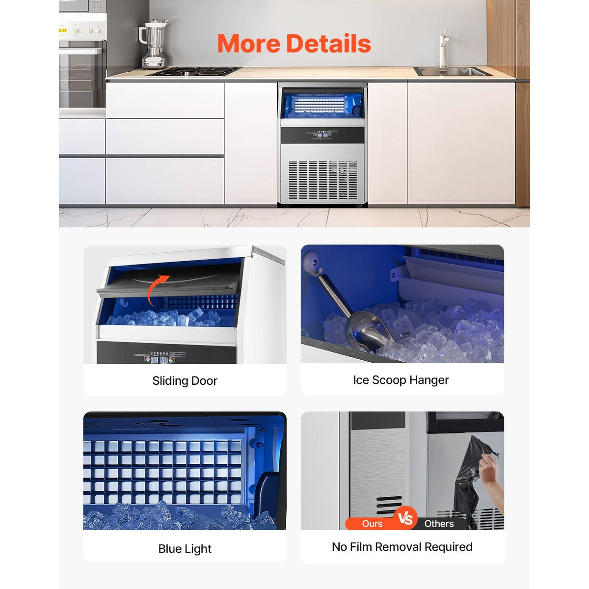 Commercial Ice Maker Machine, 160lbs/24H Ice Maker Machine with 66lbs Storage Capacity, 80 Ice Cubes in 15 Minutes, LED Digital Display Freestanding Self-Cleaning for Bar Office Restaurant