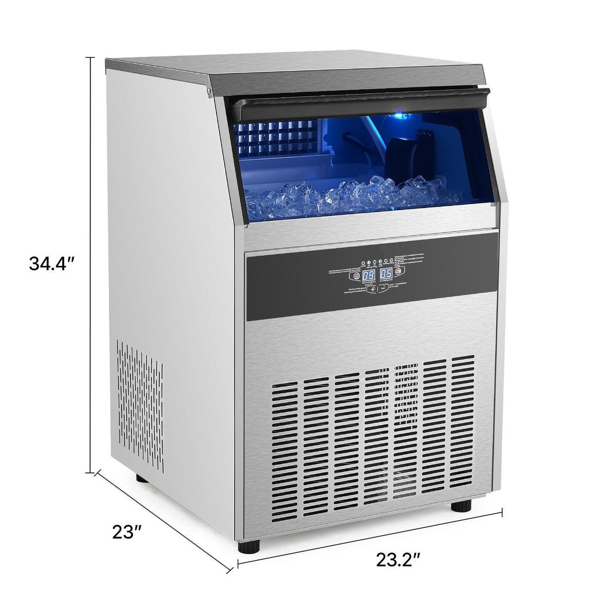 Commercial Ice Maker Machine, 160lbs/24H Ice Maker Machine with 66lbs Storage Capacity, 80 Ice Cubes in 15 Minutes, LED Digital Display Freestanding Self-Cleaning for Bar Office Restaurant