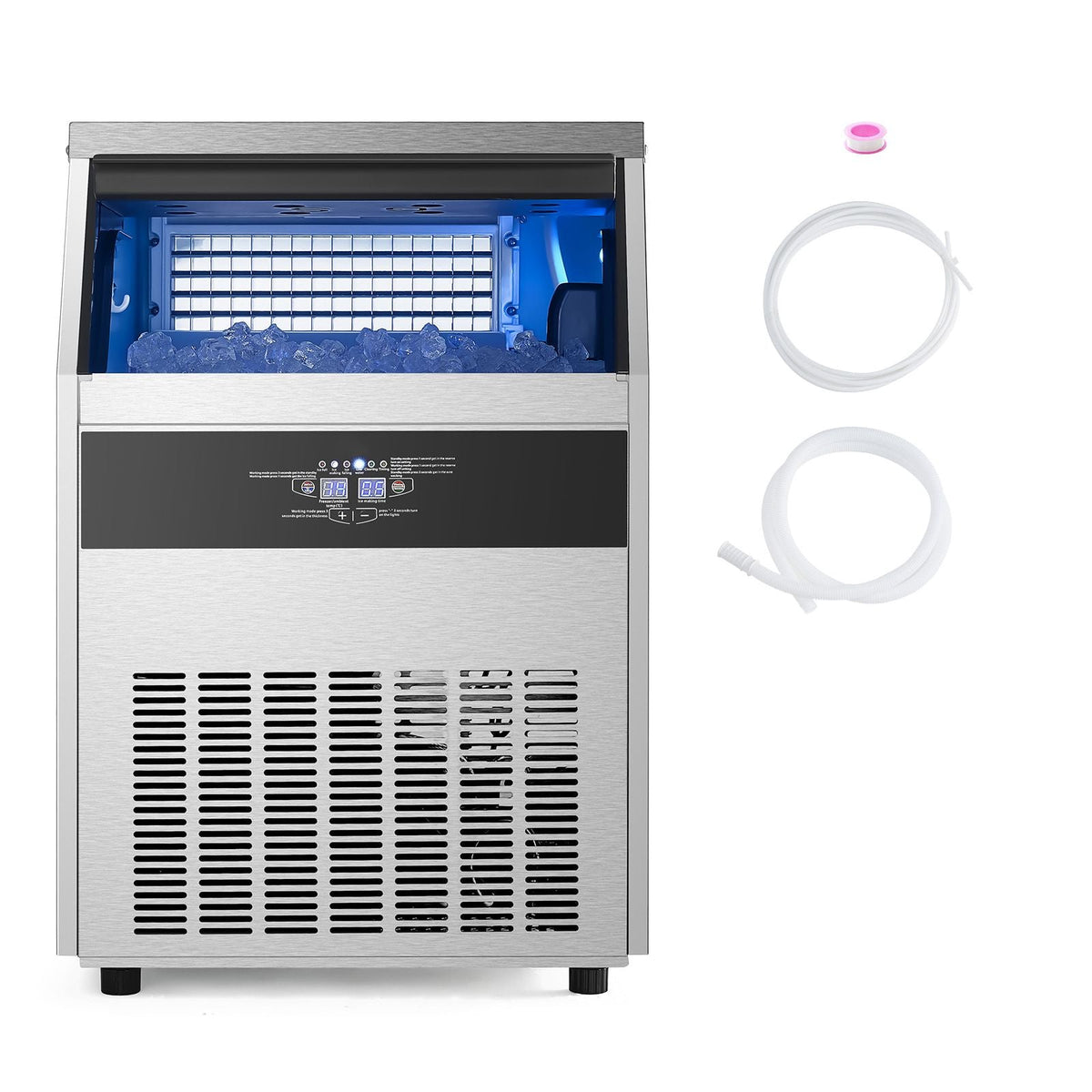 Commercial Ice Maker Machine, 200lbs/24H Ice Maker Machine with 66lbs Storage Capacity, 108 Ice Cubes in 15 Minutes, LED Digital Display Freestanding Self-Cleaning for Bar Office Restaurant