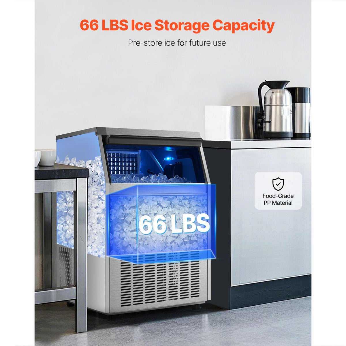 Commercial Ice Maker Machine, 200lbs/24H Ice Maker Machine with 66lbs Storage Capacity, 108 Ice Cubes in 15 Minutes, LED Digital Display Freestanding Self-Cleaning for Bar Office Restaurant