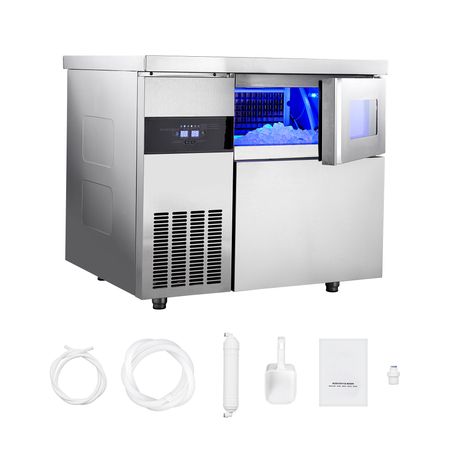 Commercial Ice Maker Machine, 220 lbs/24H Stainless Steel Ice Machine with Worktop, 66 lbs Storage & 108 Cubes/Cycle, Self-Cleaning Freestanding Ice-Making for Home Bar Office Restaurant Kitchen