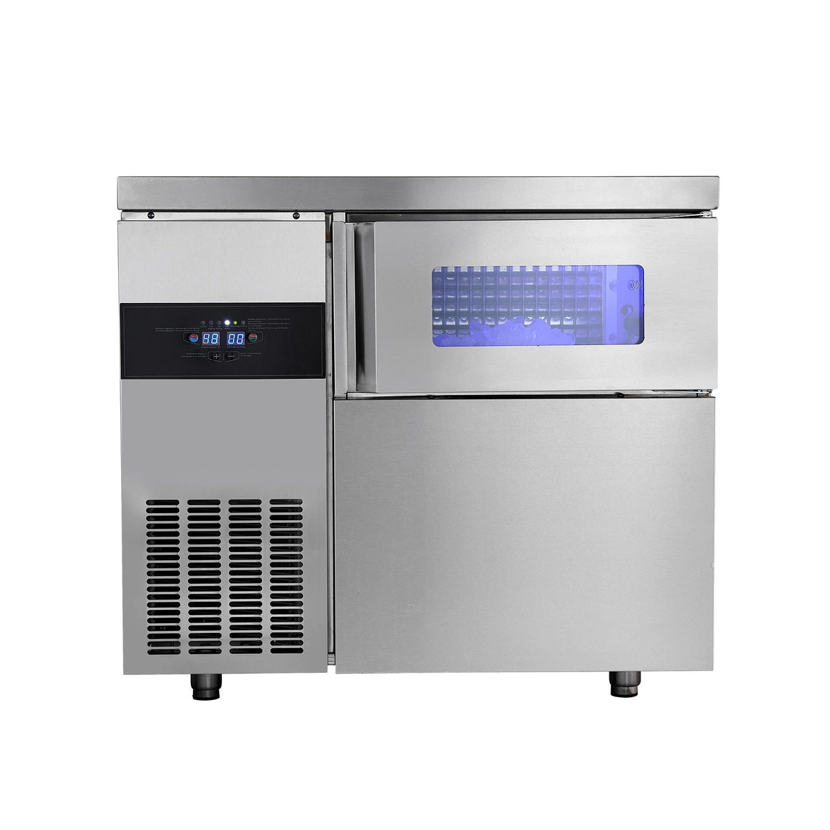 Commercial Ice Maker Machine, 220 lbs/24H Stainless Steel Ice Machine with Worktop, 66 lbs Storage & 108 Cubes/Cycle, Self-Cleaning Freestanding Ice-Making for Home Bar Office Restaurant Kitchen