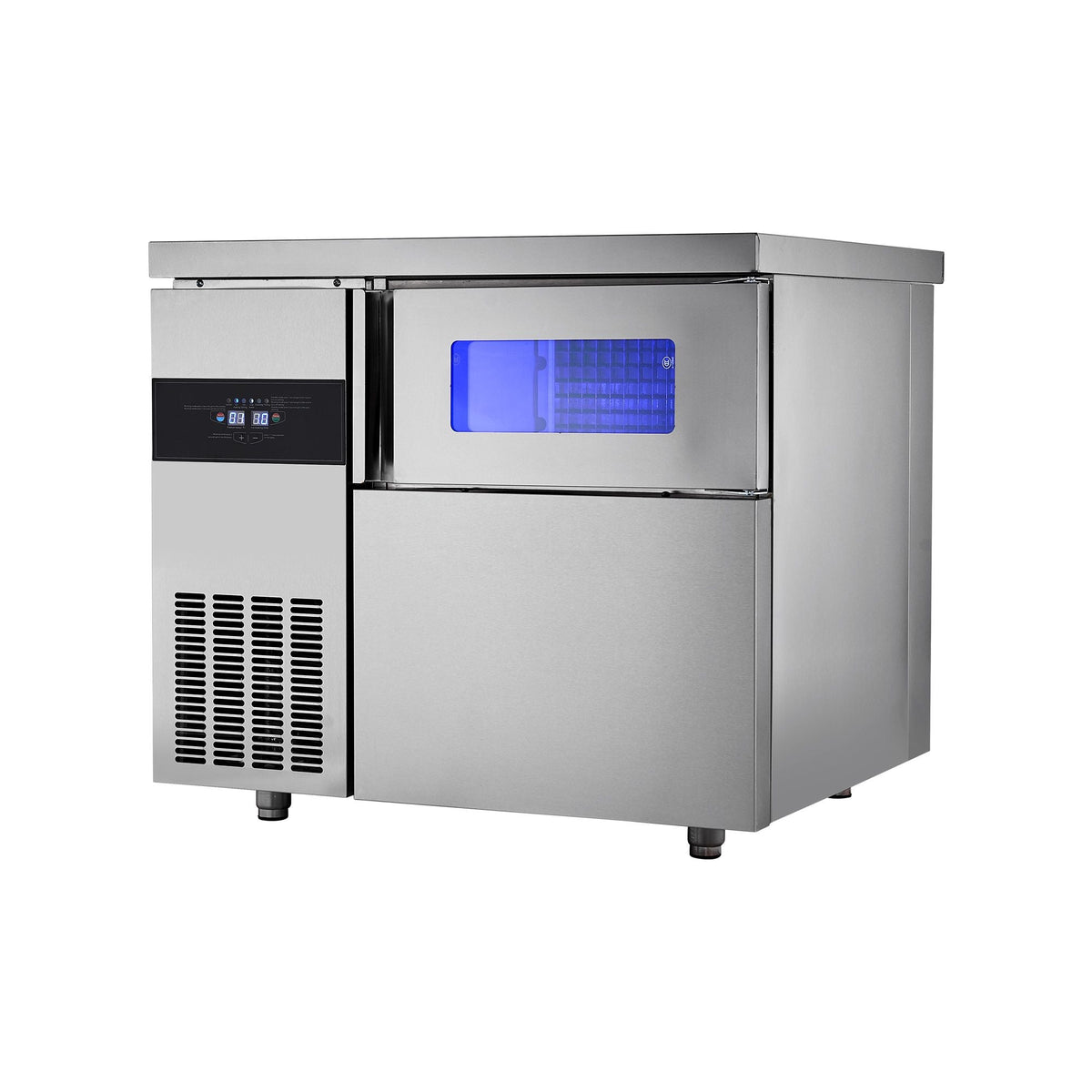 Commercial Ice Maker Machine, 220 lbs/24H Stainless Steel Ice Machine with Worktop, 66 lbs Storage & 108 Cubes/Cycle, Self-Cleaning Freestanding Ice-Making for Home Bar Office Restaurant Kitchen