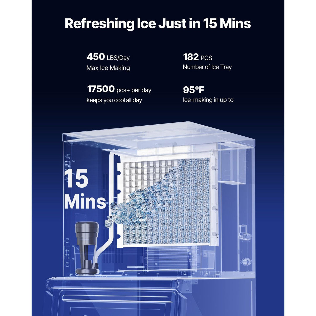 Commercial Ice Maker Machine, 450LBS/24H Ice-Making Machine with 250LBS Stainless Steel Storage Bin, Auto Self-Cleaning Ice Maker with Touchscreen for Bar Cafe Restaurant Business Commercial