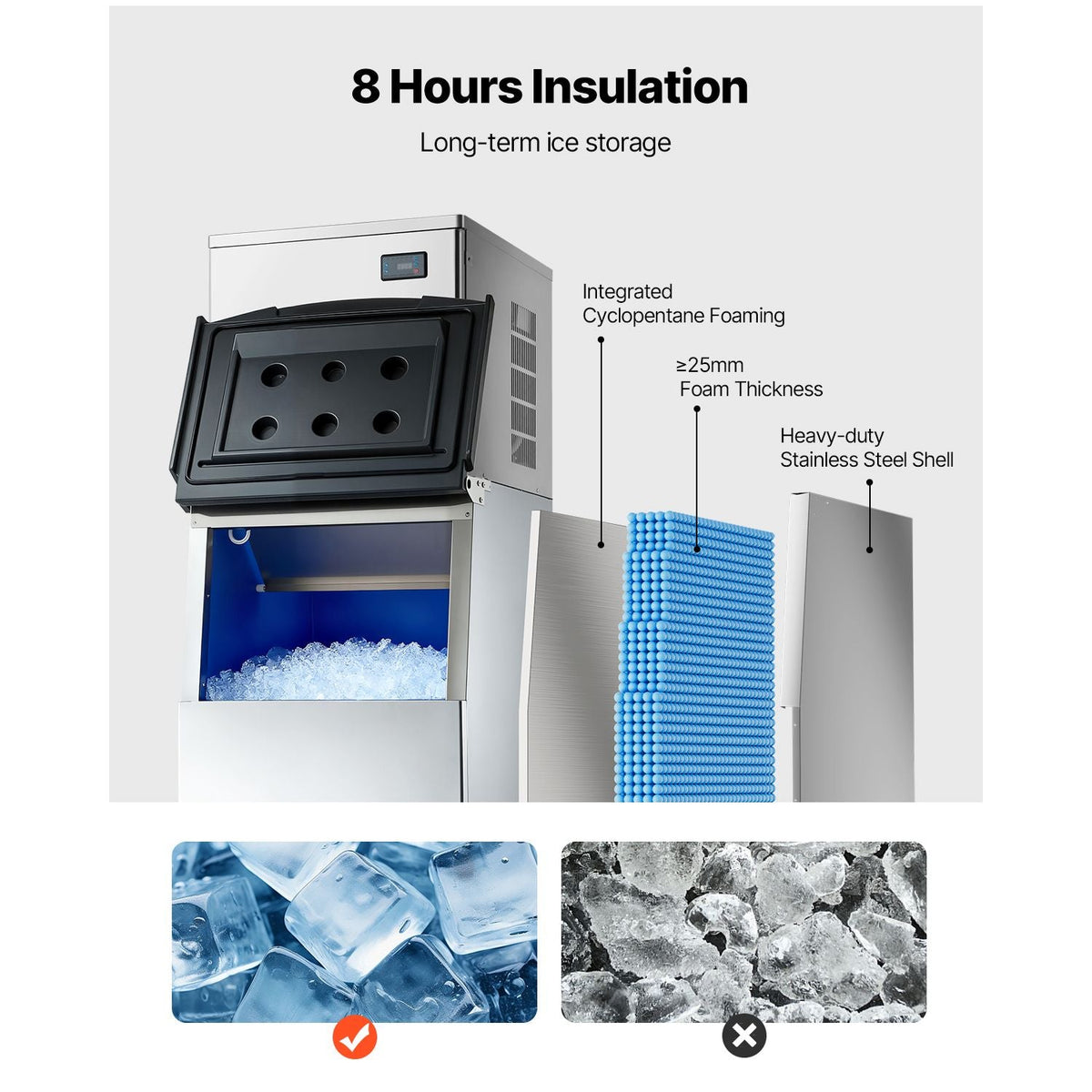 Commercial Ice Maker Machine, 450LBS/24H Ice-Making Machine with 250LBS Stainless Steel Storage Bin, Auto Self-Cleaning Ice Maker with Touchscreen for Bar Cafe Restaurant Business Commercial