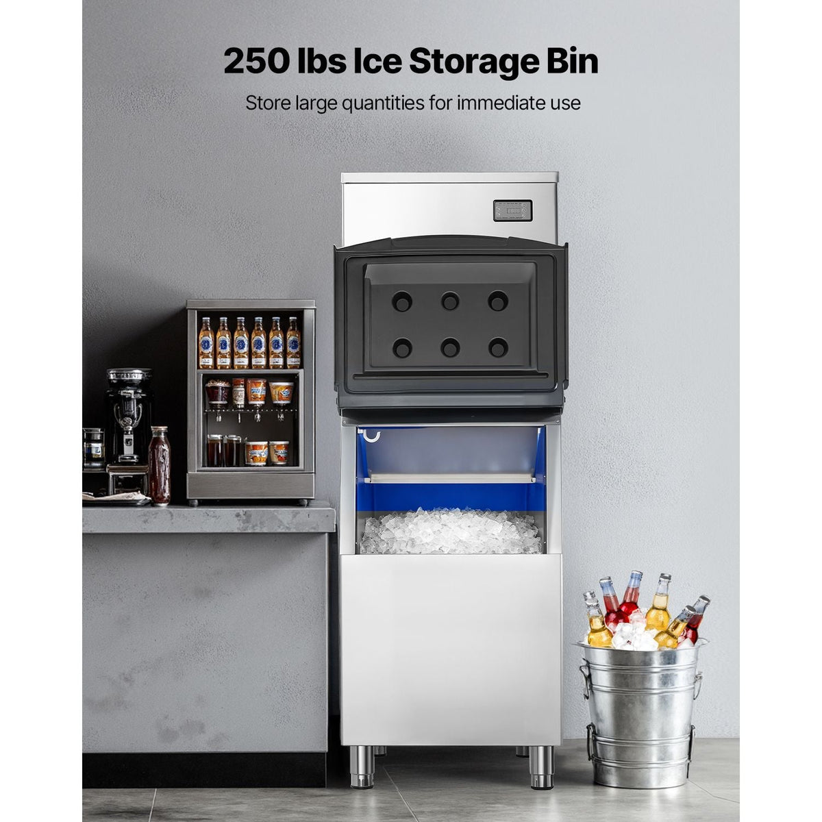 Commercial Ice Maker Machine, 450LBS/24H Ice-Making Machine with 250LBS Stainless Steel Storage Bin, Auto Self-Cleaning Ice Maker with Touchscreen for Bar Cafe Restaurant Business Commercial