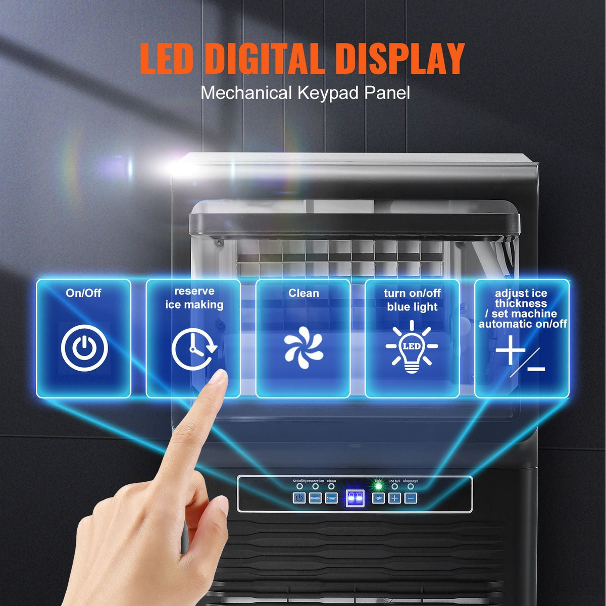 Commercial Ice Maker Machine, 70lbs/24H Ice Maker Machine with 12lbs Storage Capacity, 36 Ice Cubes in 15 Minutes, LED Digital Display Freestanding Self-Cleaning for Bar Office Restaurant